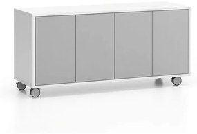 PLAN Pojazdná skrinka na kolieskach s dverami LAYERS, dlhá, 1200 x 400 x 575 mm, biela / sivá