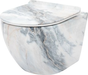 Závesná WC misa so SoftClose sedadlom REA CARLOS SLIM RIMLESS, leštená žula