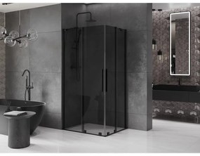 Mexen Velar Duo, sprchový kút s posuvnými dverami 100 x 90 cm, 8mm šedé sklo, čierna matná, 871-100-090-42-70