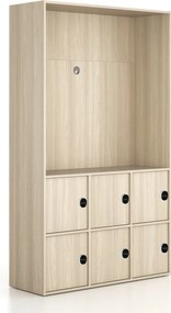 Kancelárska skriňa FRAME, 6x dvere, priestor pre TV, 1299 x 450 x 2162 mm, RFID zámok, dub prírodný