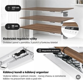 Elektrický stôl s nastaviteľnou výškou ergonomický biely/orech,1200x600 mm: ARIA