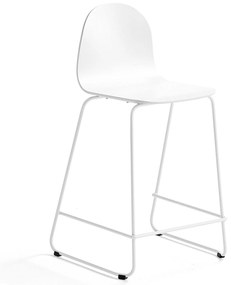 Barová stolička GANDER, s klzákmi, výška sedu 630 mm, lakovaná, biela