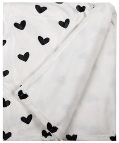 Bielo-čierny plyšový pléd so srdiečkami Love Birds - 130*170 cm