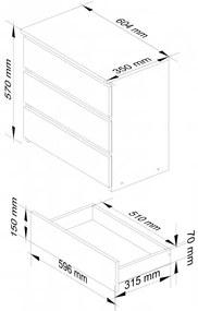 Nočný stolík CL3 60 cm biely / metalický, lesk