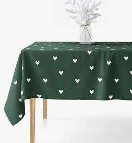 Goldea hranatý obrus 100% bavlnené plátno - srdiečka na tmavo zelenom 100 x 100 cm