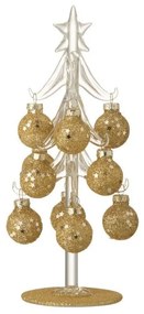 Sklenený stromček s zlatými guľami Baubles Stars  – 10*10*20 cm