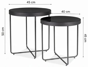Odkladacie stolíky ATENA GLASS sada 2 ks Ø 40/45 cm, čierne