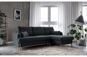 Tmavosivá rozkladacia/s úložným priestorom rohová pohovka (pravý roh/s leňoškou) Scandic Lagom – Miuform