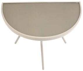 Pologuľatý balkónový stolík béžový – sklenený s kovovou konštrukciou