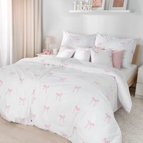 Goldea bavlnené posteľné obliečky - ružové mašličky 140 x 200 a 70 x 90 cm