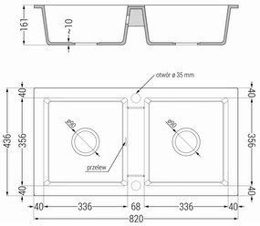 Mexen Mario, granitový drez 820x436x161 mm, 2-komorový a drezová batéria Aster, čierna-strieborná metalíza, 6504-73-73450-57-B