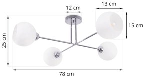 Stropné svietidlo Eliza, 4x biele sklenené tienidlo, CH