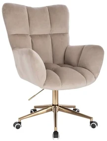 LuxuryForm DESIGN Kreslo AURORA VELUR na zlatej podstave s kolieskami - latte