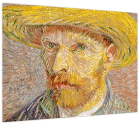 Sklenený obraz - Vincent van Gogh, Self-Portrait with a Straw Hat (The Potato Peeler), reprodukcia (70x50 cm)