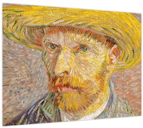 Sklenený obraz - Vincent van Gogh, Self-Portrait with a Straw Hat (The Potato Peeler), reprodukcia (70x50 cm)