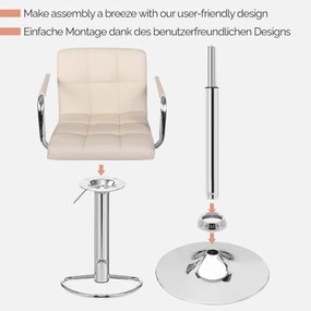 MIADOMODO Barová stolička 2ks, s lakťovými opierkami, béžová
