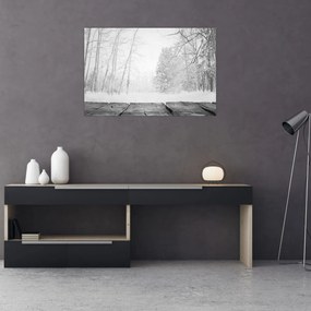 Obraz - Drevené mólo v zime (90x60 cm)