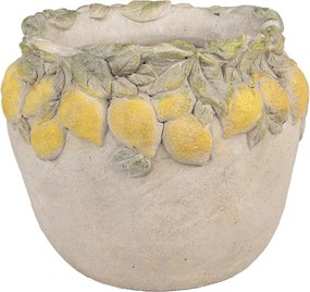 Béžový cementový kvetináč lemovaný citrónmi Lemoni - Ø 22*19 cm
