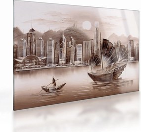 Obrázok - Victoria Harbor, Hong Kong, sépiový efekt (70x50 cm)
