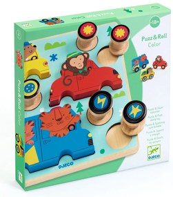 Puzz & Roll – drevená vkladačka a hračka na kolieskach v jednom – vozidlá