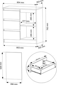 Komoda R-80-S3 so zásuvkami 80 cm - rôzne farebné prevedenia sonoma