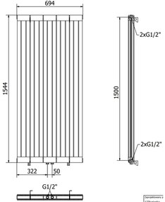 Mexen Waco, vykurovacie teleso 1544 x 694 mm, 2209 W, čierna, W217-1544-694-00-70
