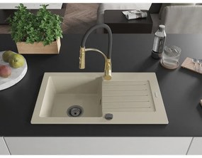 Mexen Pablo, 1-komorový granitový drez 752x436x161 mm a drezová batéria Aster, béžová, 6510-69-73450-57-B