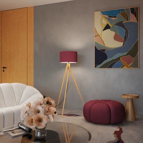 Stojacia lampa Natt, 1x bordové textilné tienidlo, drevo