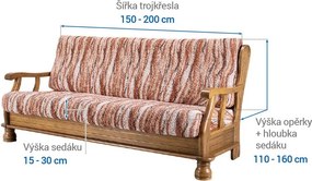 Bielastické poťahy OCEANO NOVÉ tehlové trojkreslo s drevenými rúčkami (š. 150 - 200 cm)