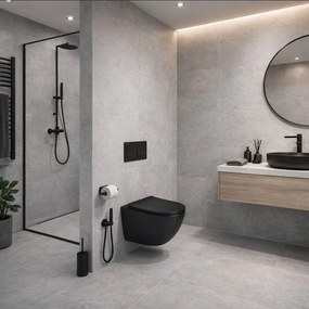 Erga Erga, závesný set pod omietku Laveo Akan + závesná WC misa Lily+ s toaletným sedadlom z duroplastu + splachovacie tlačidlo, čierna matná, ERG-SETLAVLILYBKBK