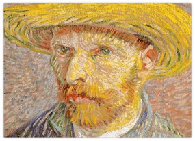 Sklenený obraz - Vincent van Gogh, Self-Portrait with a Straw Hat (The Potato Peeler), reprodukcia (70x50 cm)