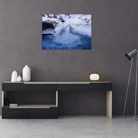 Sklenený obraz vodopádu v zime (70x50 cm)