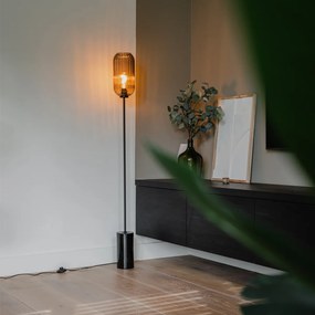 Art Deco stojaca lampa čierna s dymovým sklom - Rid