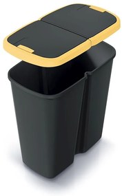 Odpadkový kôš DUO čierny, 50 l, žltá / čierna
