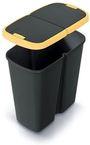 Odpadkový kôš DUO čierny, 50 l, žltá / čierna
