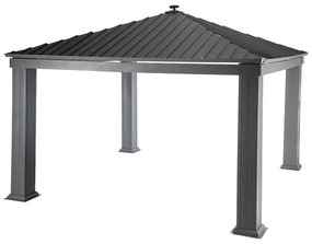 DEOKORK Záhradný hliníkový altánok PREMIUM 3,9 x 3,9 m (sivá) + závesy