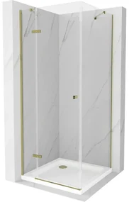 Mexen Roma, sprchovací kút 80 (dvere) x 80 (stena) cm, 6mm číre sklo, zlatý profil + slim sprchová vanička 5cm, 854-080-080-50-00-4010