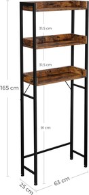 Kúpeľňový regál nad toaletu s 3 policami, hnedá a čierna