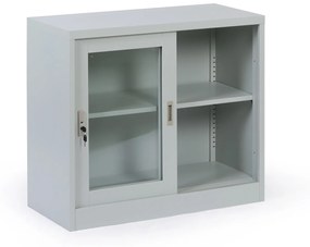 Kovová policová skriňa s presklenými posuvnými dverami, demontovaná, 900 x 800 x 400 mm