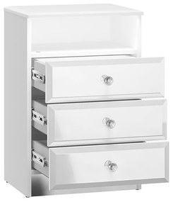 NOČNÝ STOLÍK CRISTINE 3S BIELY LESK + ZRKADLO