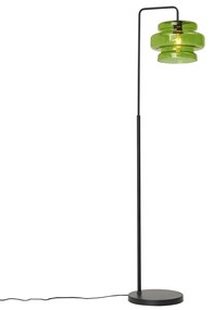 Retro stojaca lampa čierna so zeleným sklom - Denise