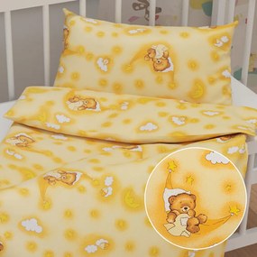 Biante Detské bavlnené posteľné obliečky do postieľky Sandra SA-727 Spiace medvedíky na žltooranžovom Do postieľky 90x130 a 40x60 cm