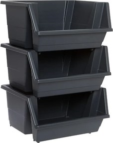 5Five® Sada 3 stohovateľných úložných boxov, STACKEO - čierna