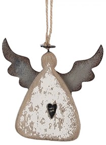 Závesná drevená figúrka anjel so srdiečkom Angel Rustic - 10*2*10 cm