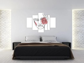 Obraz - Line art tvár s ružou (150x105 cm)