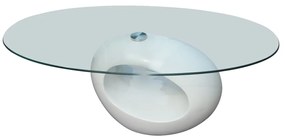 Konferenčný stolík, oválna sklenená doska, vysoký lesk, biely 240318