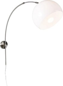 Retro nástenná oblúková lampa oceľ s bielym nastaviteľným tienidlom
