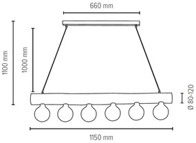 Spot-Light 69870604 - Luster na lanku TRABO 6xE27/60W/230V borovica