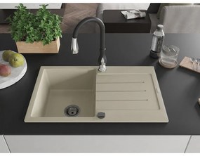 Mexen Bruno, 1-komorový granitový drez 795x495x200 mm a drezová batéria Savita, béžová, 6513-69-672601-70