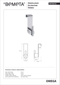 Bemeta Design OMEGA: Háčik, na dvere - 104106152